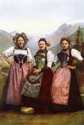 Drei Schweizer Mädchen, späte 19. Jahrhundert